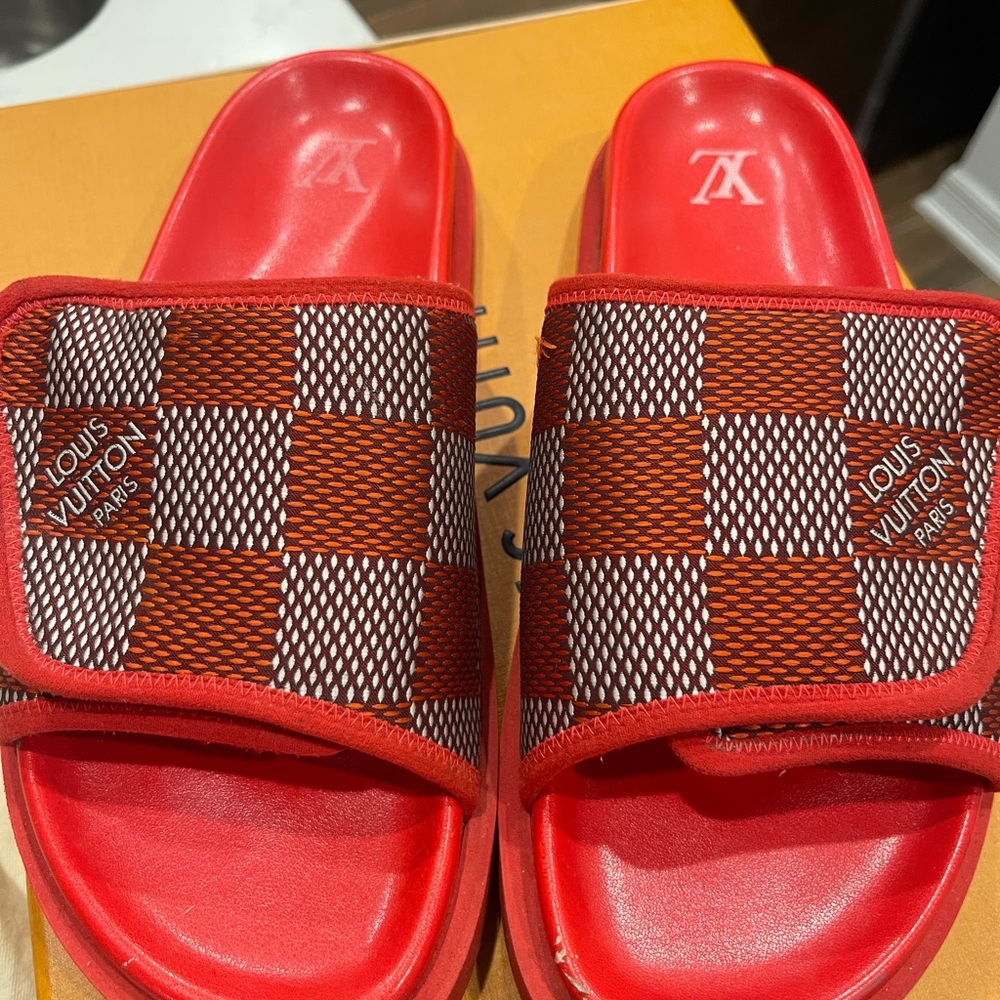 Louis Vuitton Red and White Checkered Slides